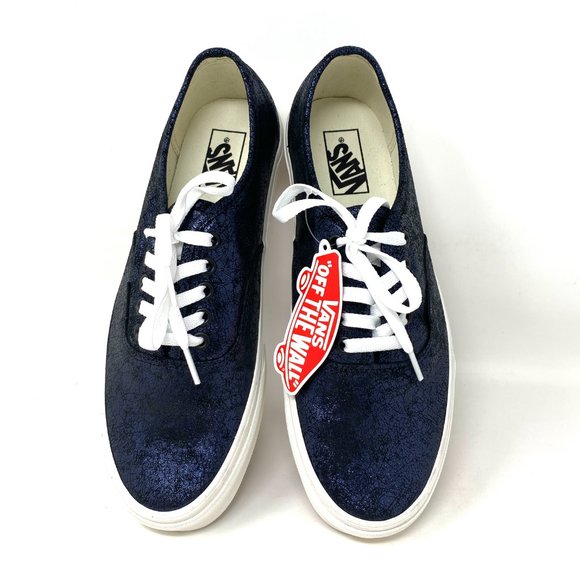Vans Authentic Shoes Men's Size Low Top Skate Blue Cracked Leather VN0A5HZS9FK - Picture 6 of 11